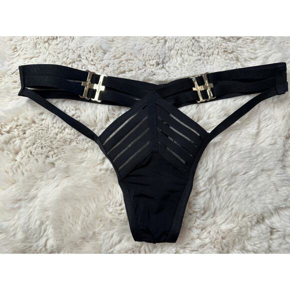 Honey Birdette LINDA C🖤 Black Stripe 2 Piece Set 34C & XS Thong - Picture 8 of 10